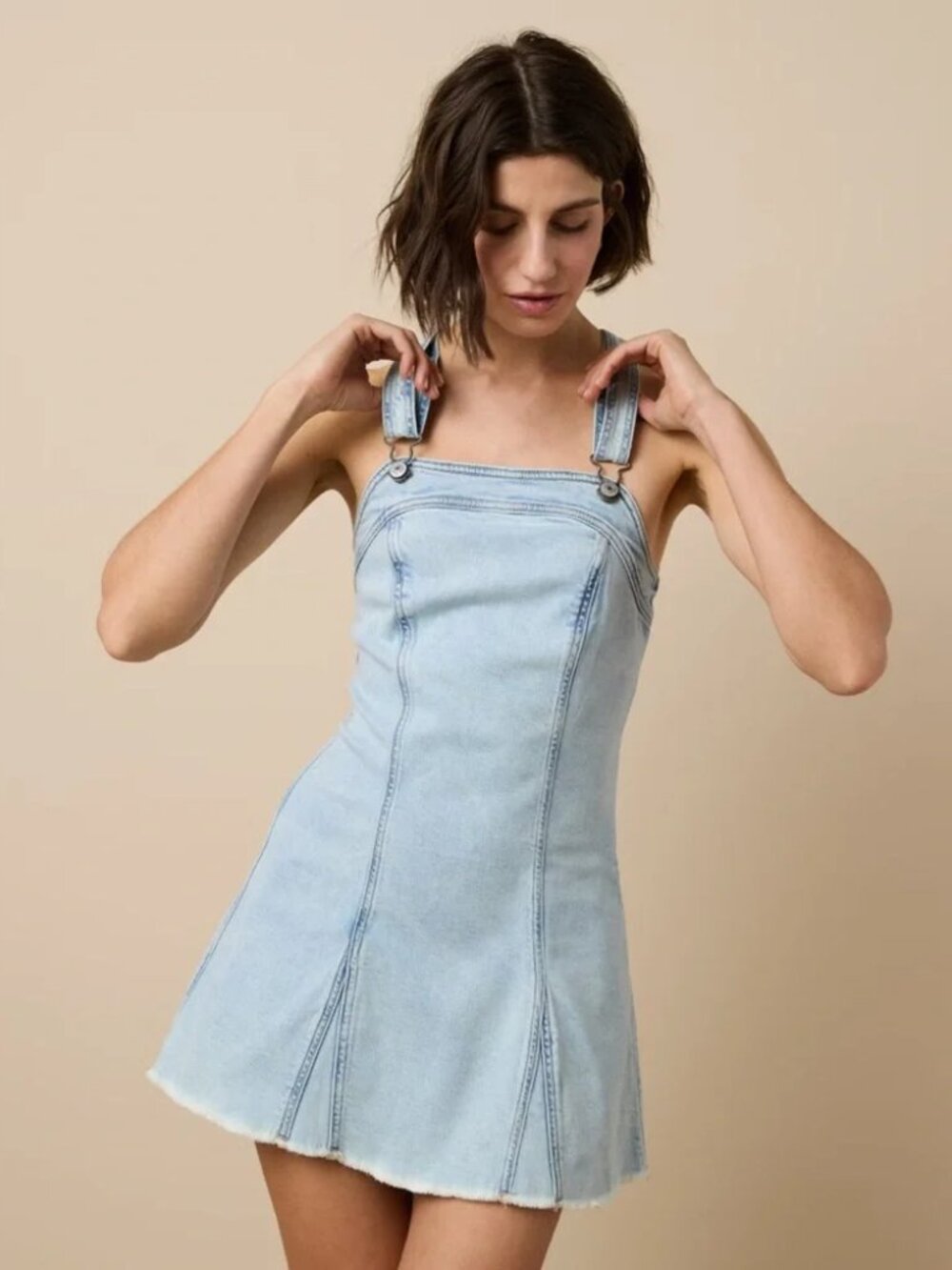American Eagle AE Denim Overall Mini Dress Womens L Light Wash Fit & Flare